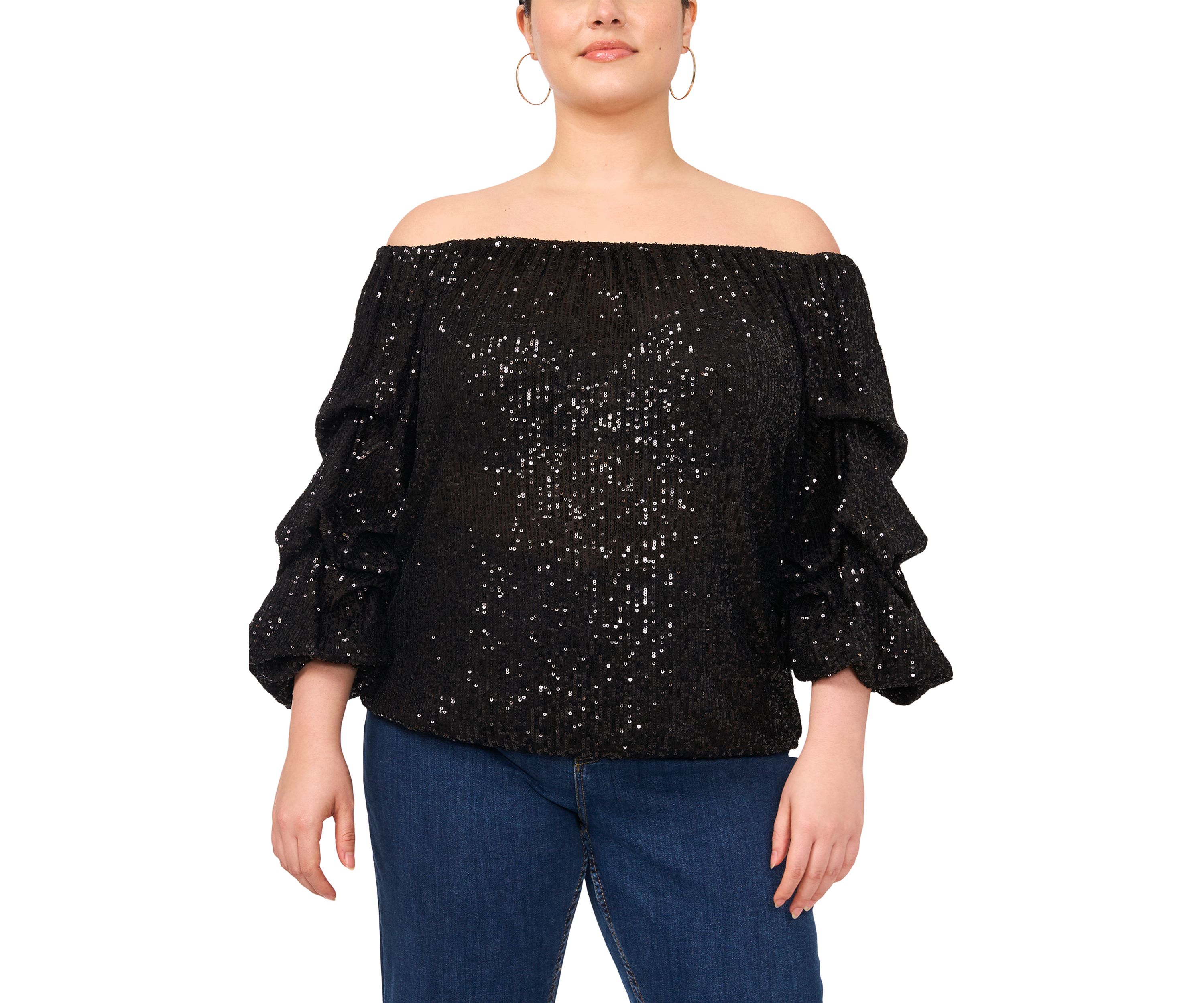 Plus Size Sequin Off the Shoulder Blouse
