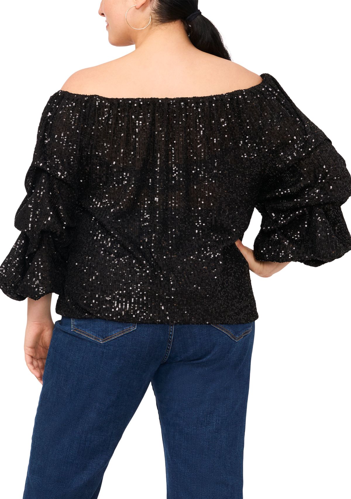 Plus Size Sequin Off the Shoulder Blouse