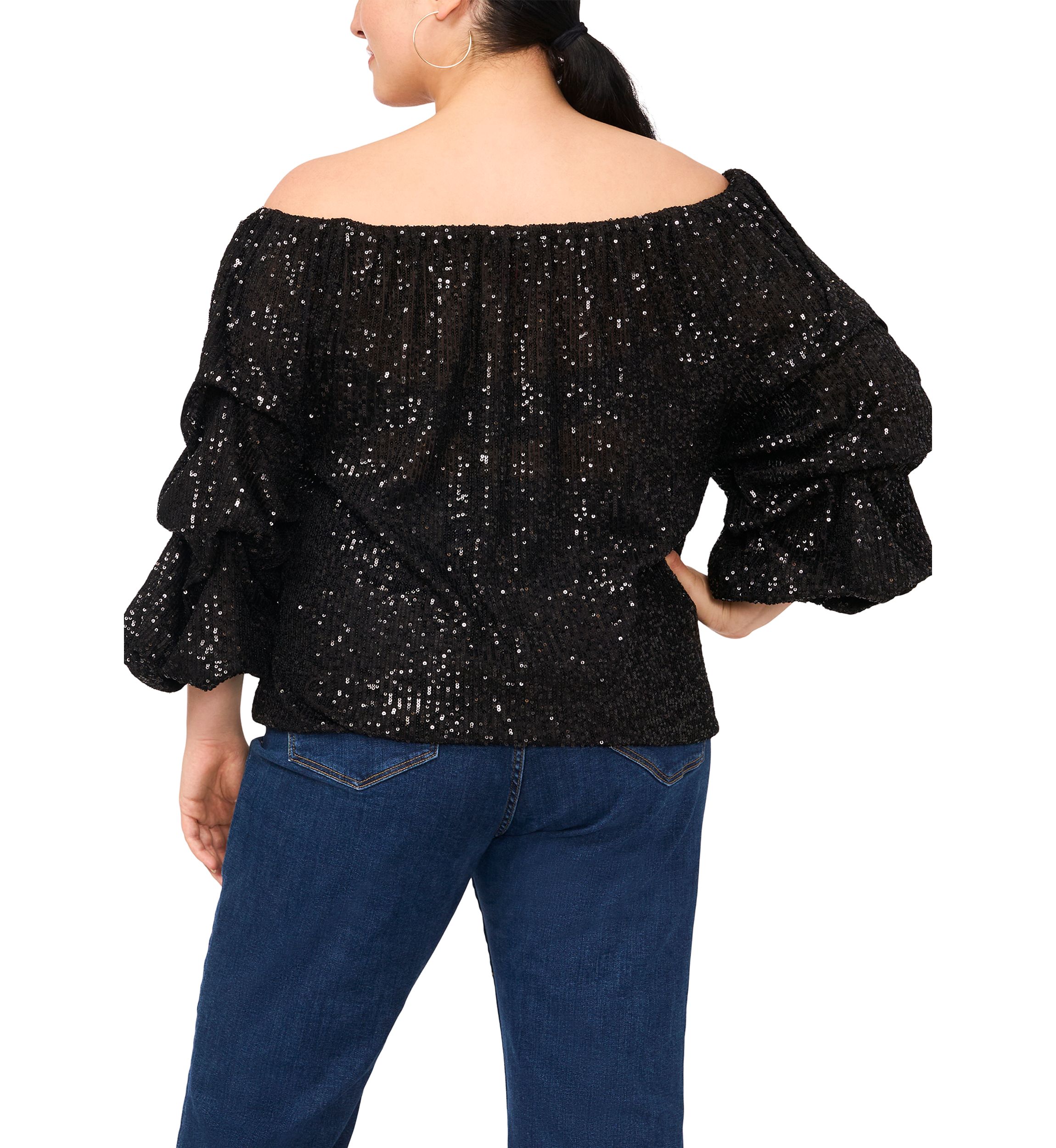 Plus Size Sequin Off the Shoulder Blouse
