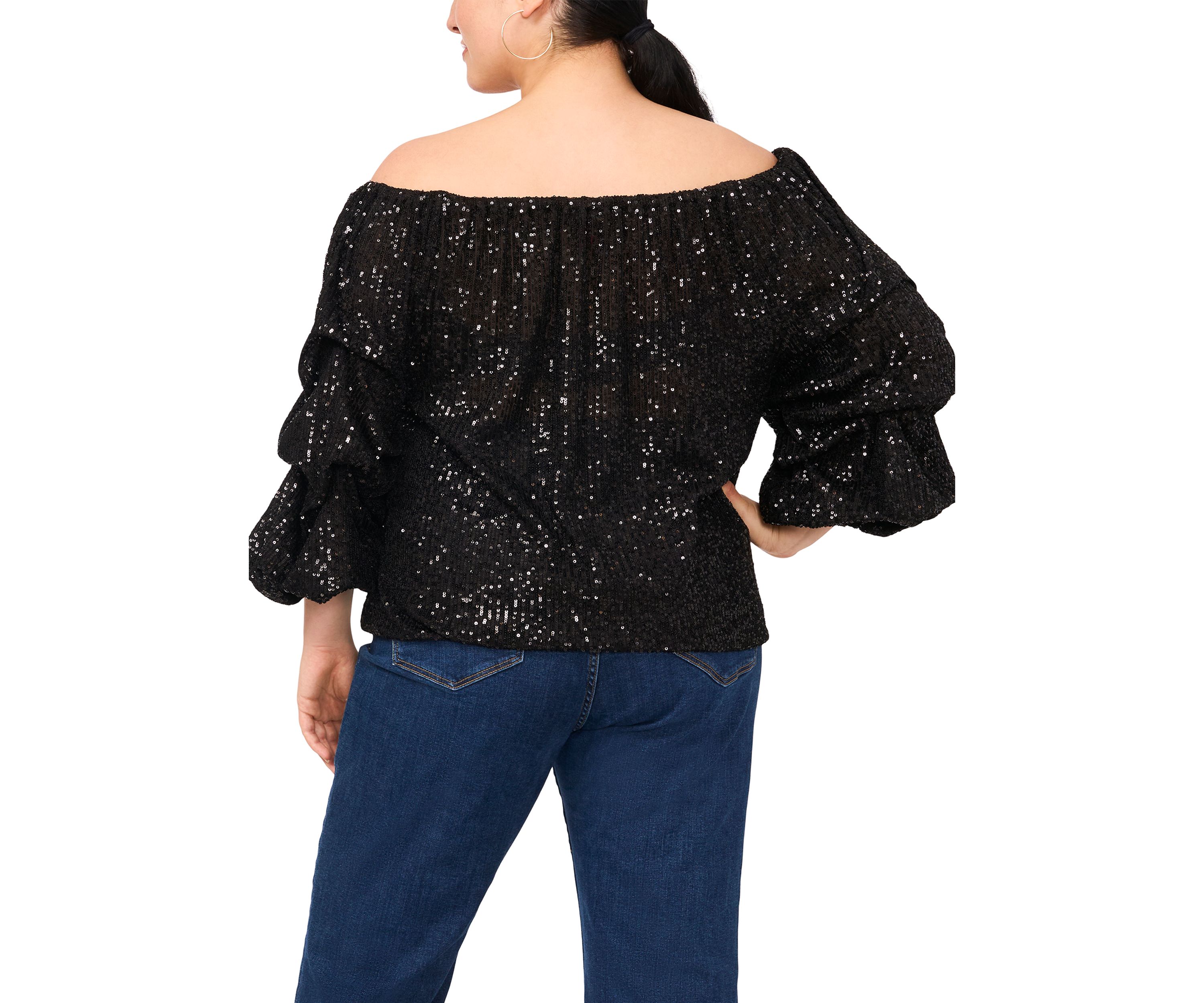Plus Size Sequin Off the Shoulder Blouse