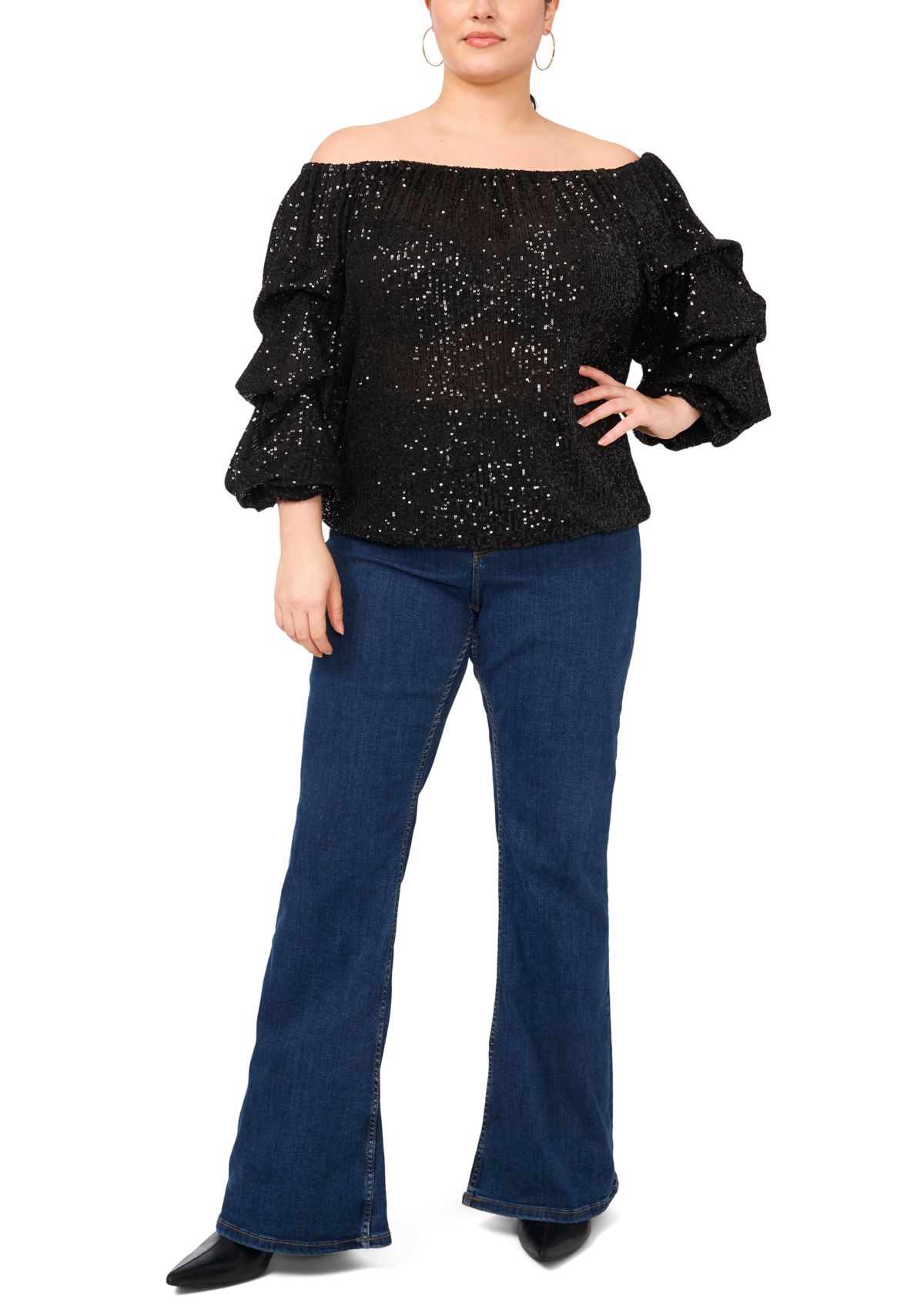 Plus Size Sequin Off the Shoulder Blouse