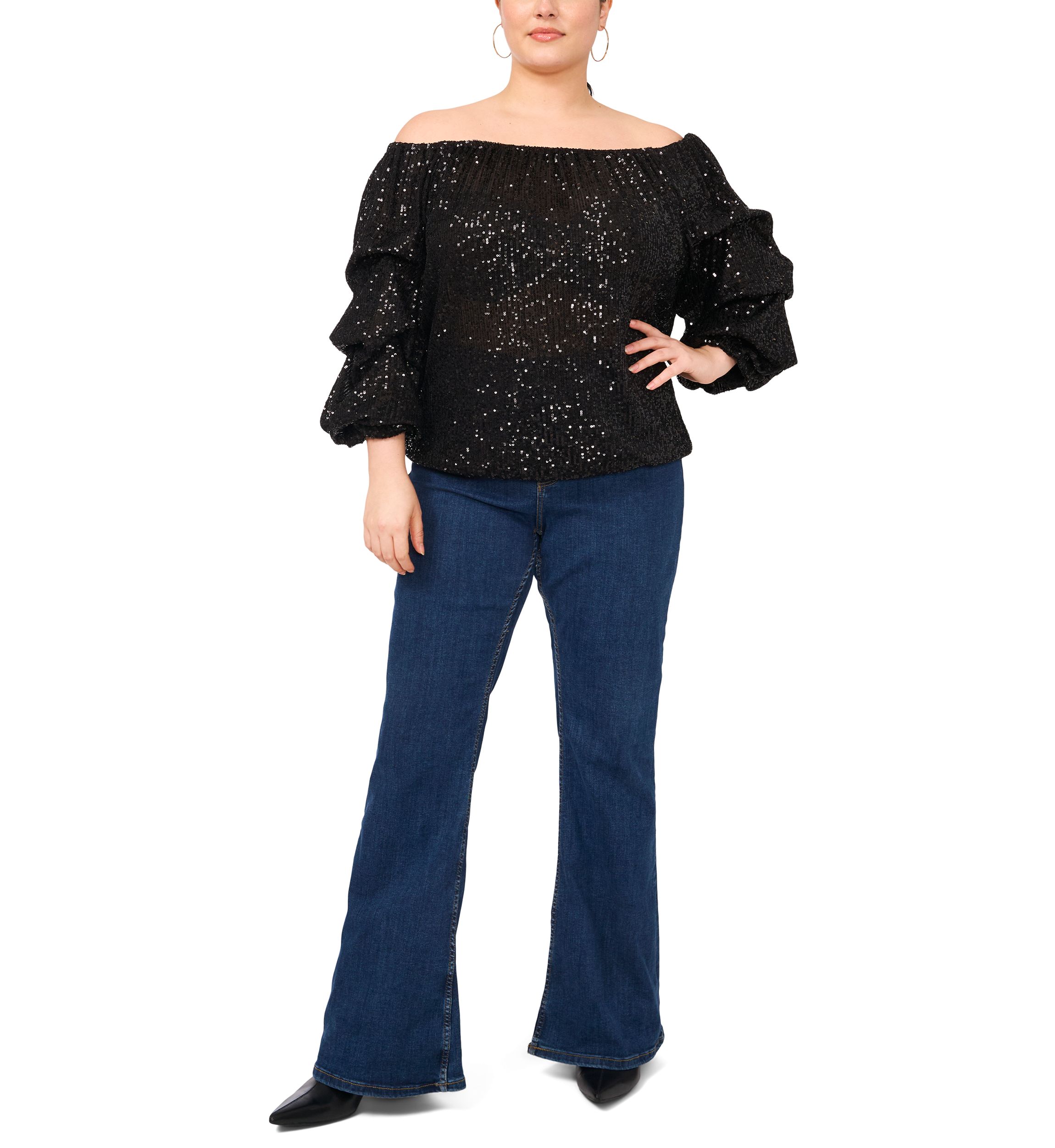 Plus Size Sequin Off the Shoulder Blouse