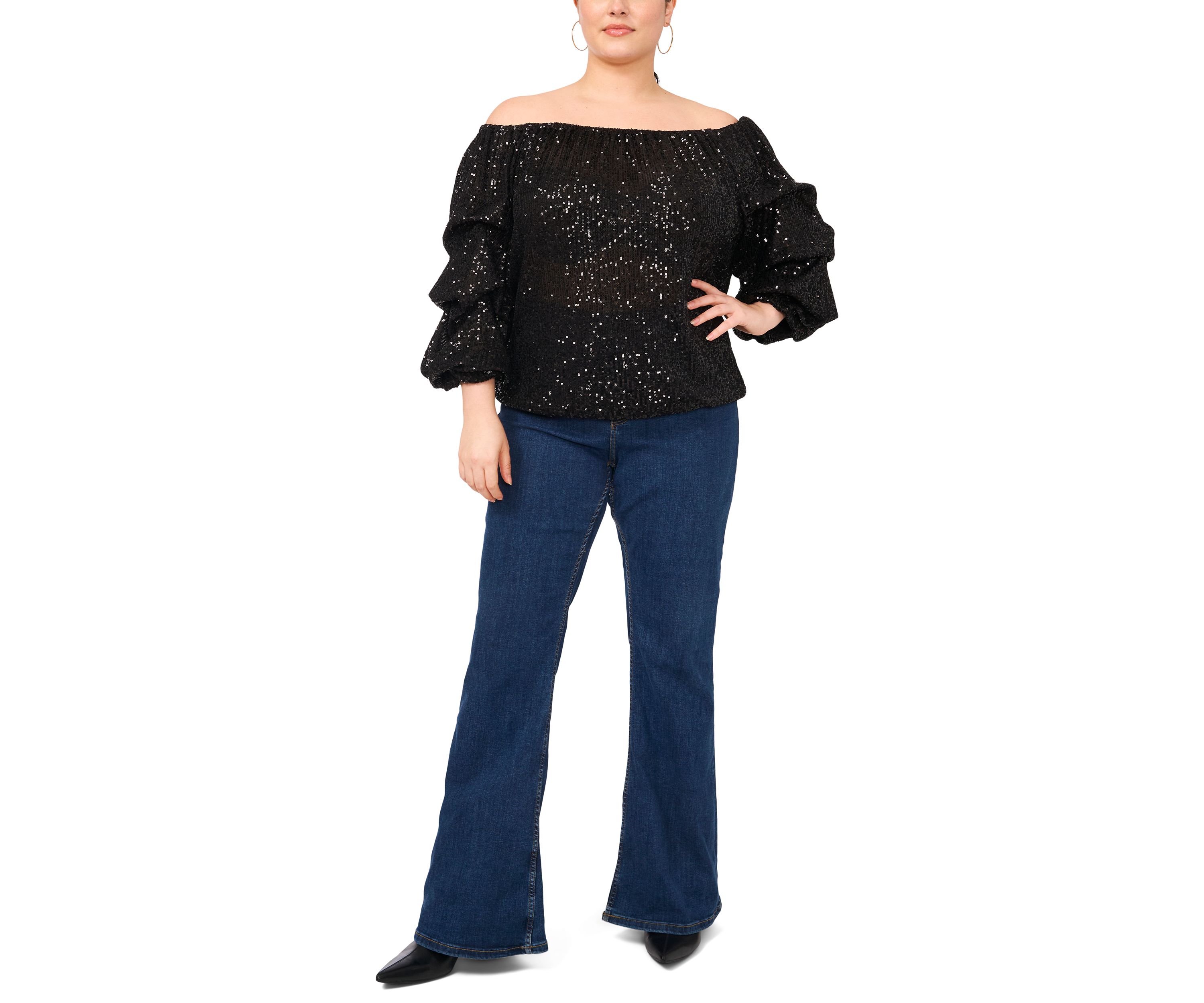 Plus Size Sequin Off the Shoulder Blouse