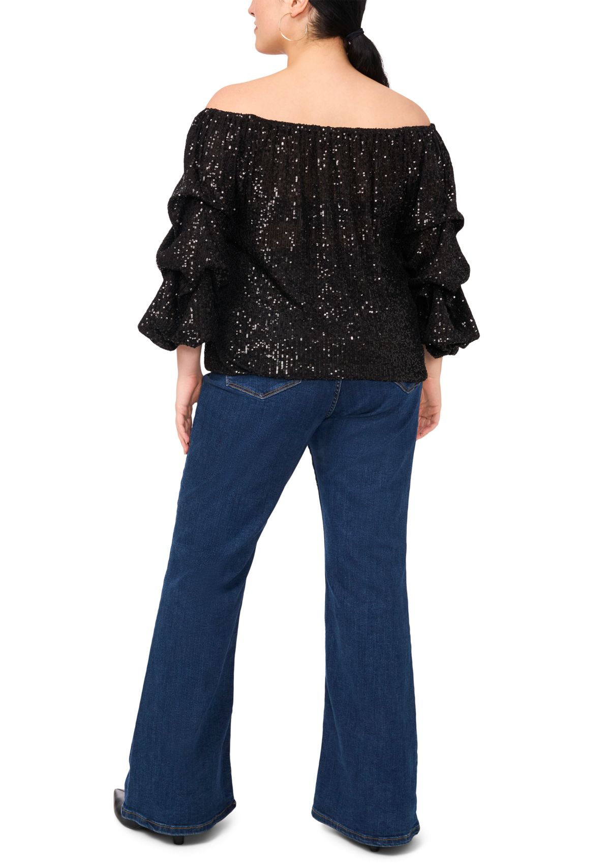 Plus Size Sequin Off the Shoulder Blouse