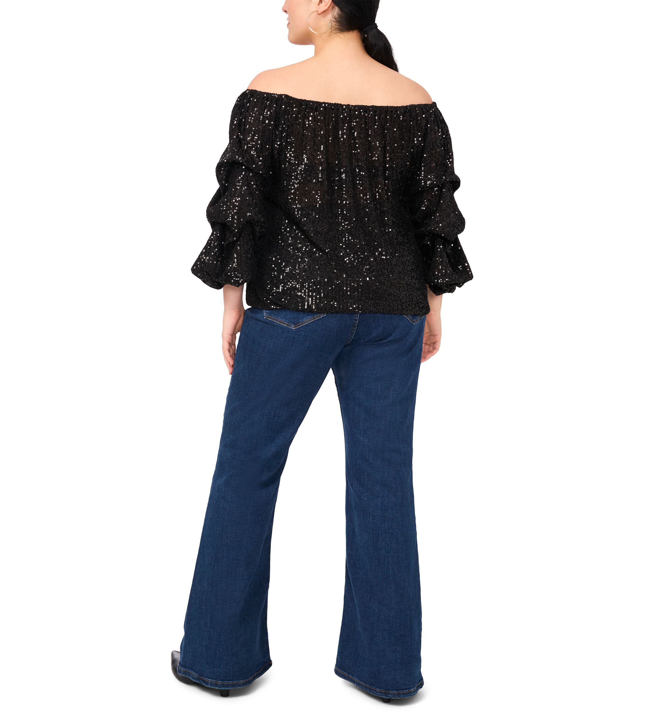 Plus Size Sequin Off the Shoulder Blouse