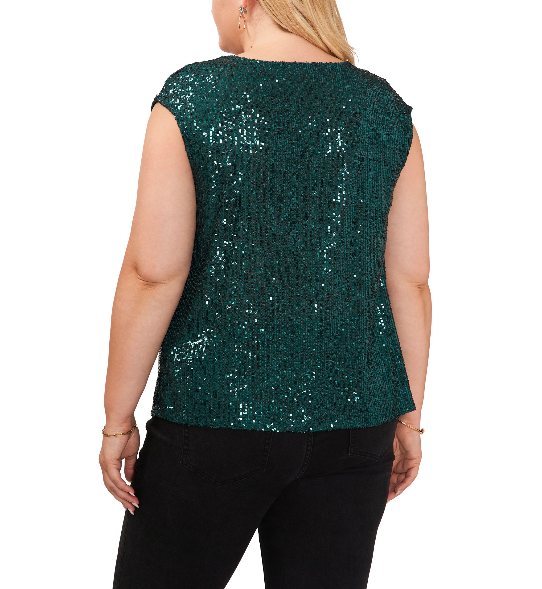 Plus Size Cap Sleeve Sequin V-Neck Top 