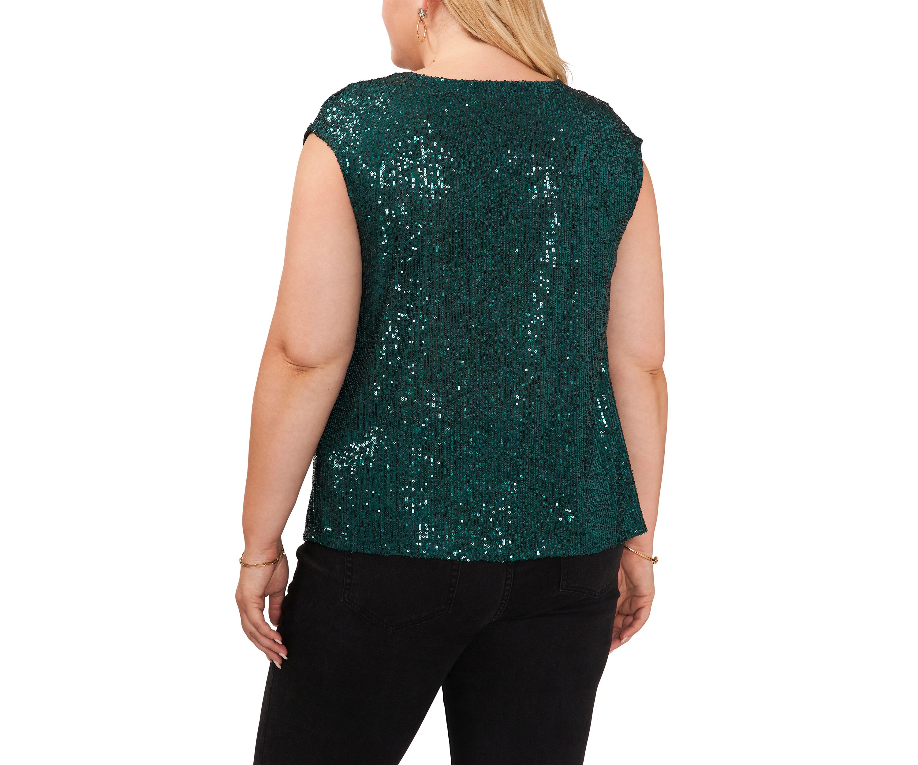 Plus Size Cap Sleeve Sequin V-Neck Top 