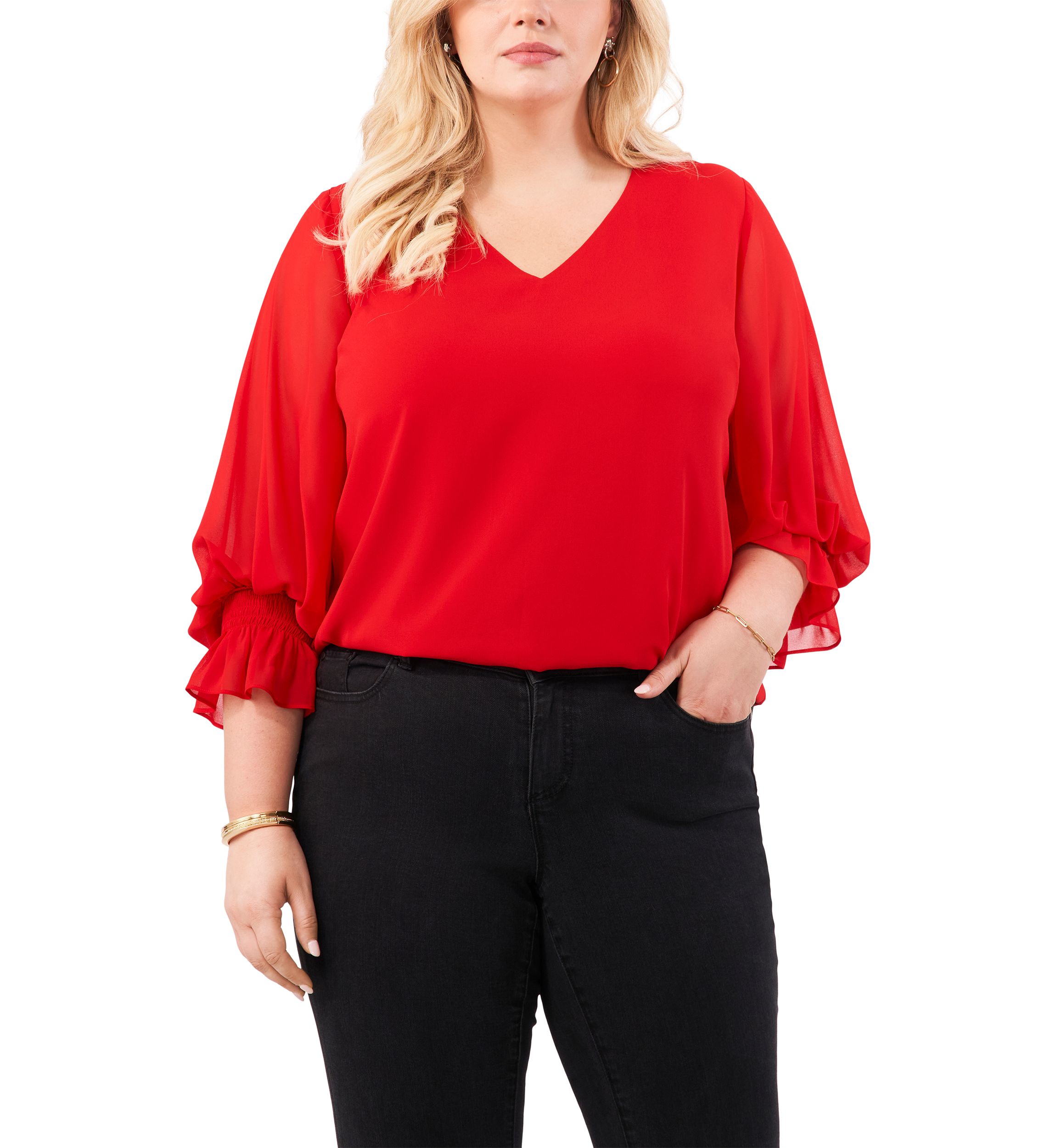 Plus Size Shirred V-Neck Blouse