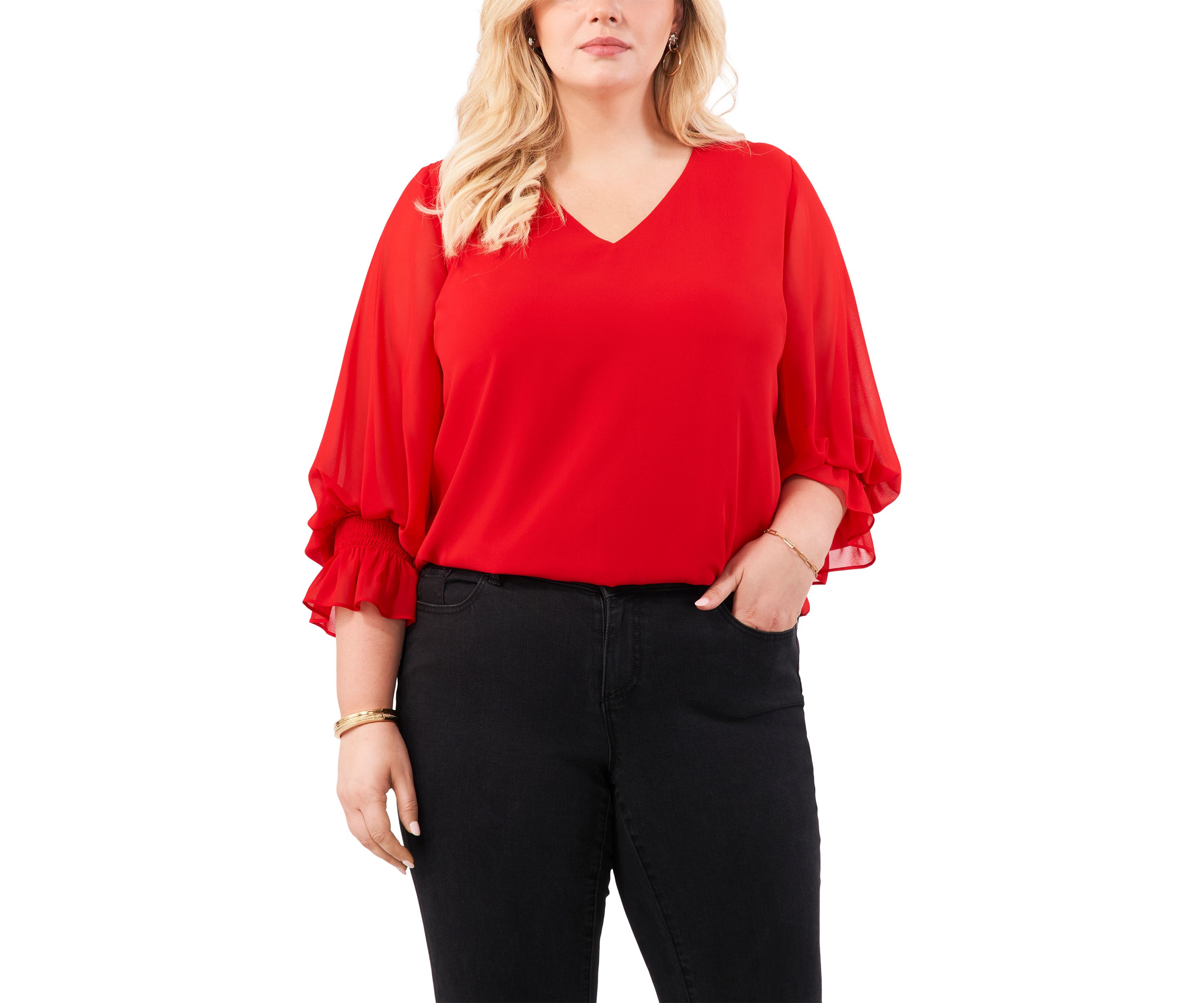 Plus Size Shirred V-Neck Blouse