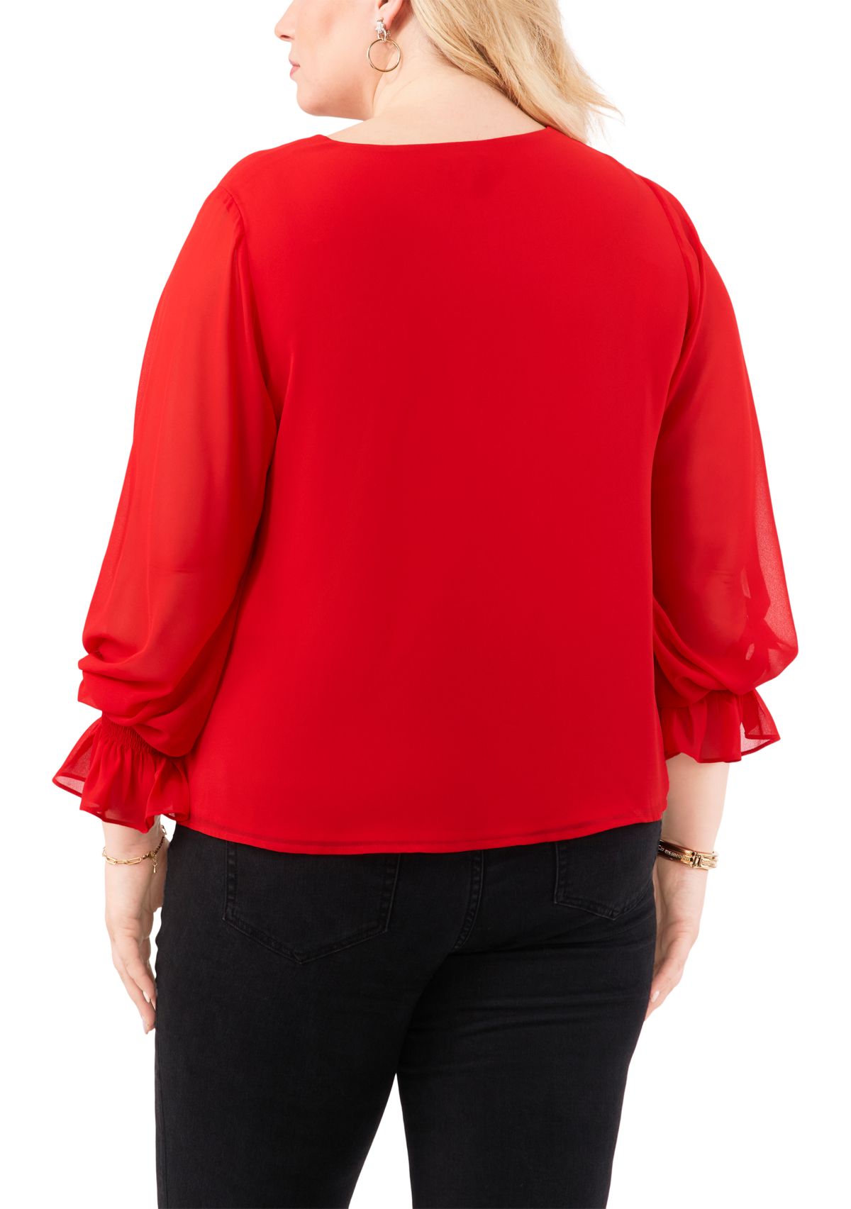 Plus Size Shirred V-Neck Blouse