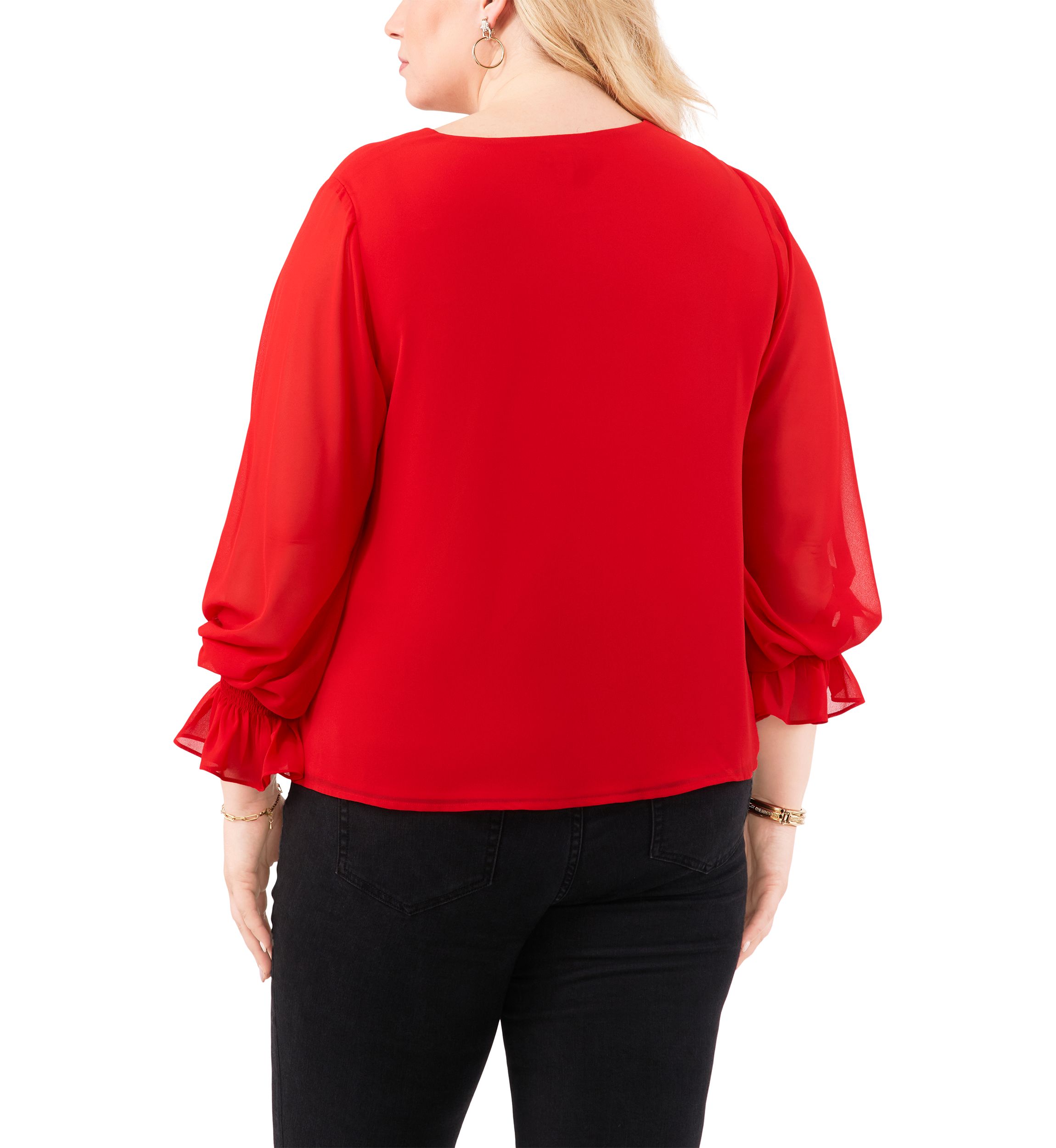 Plus Size Shirred V-Neck Blouse