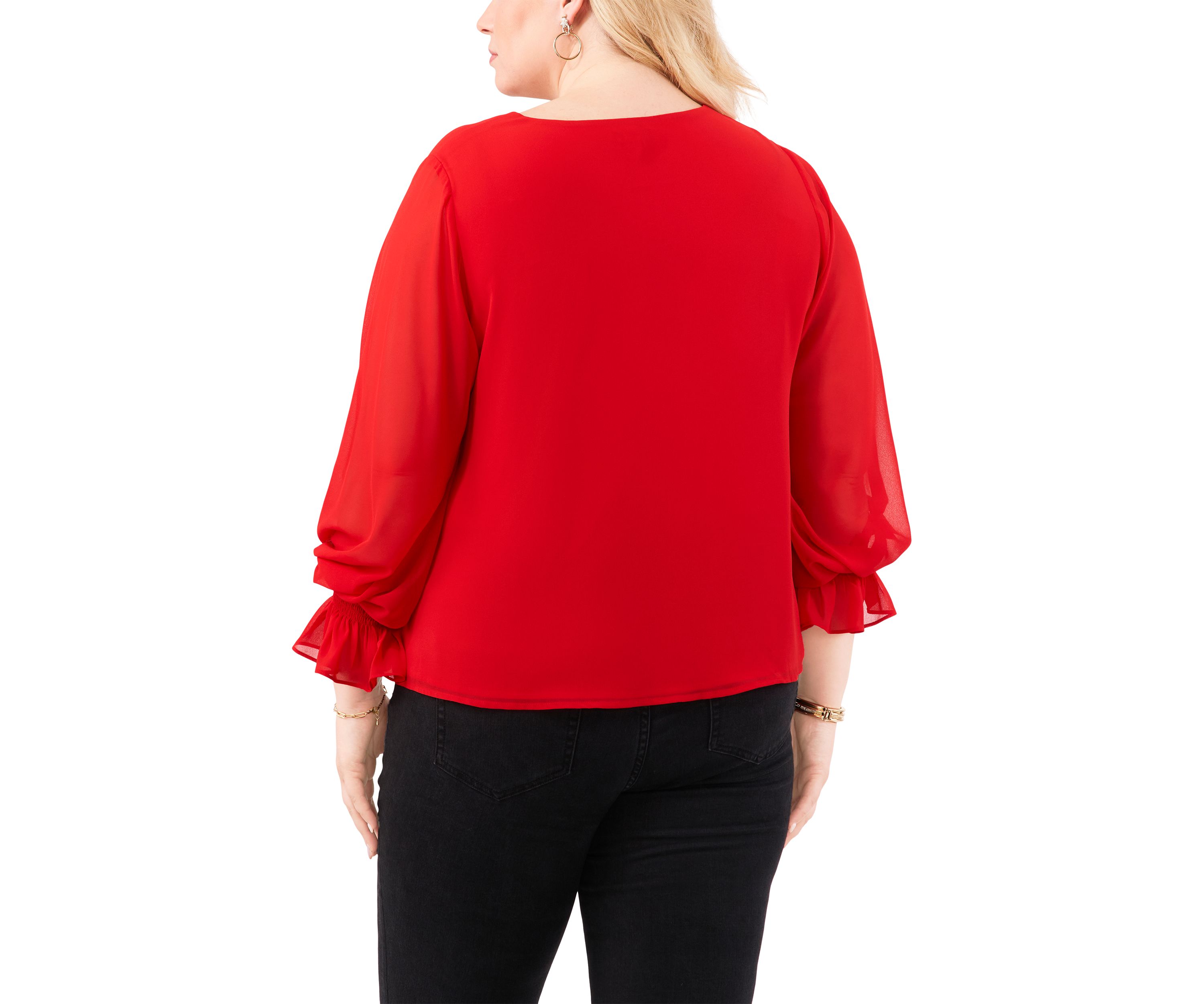 Plus Size Shirred V-Neck Blouse