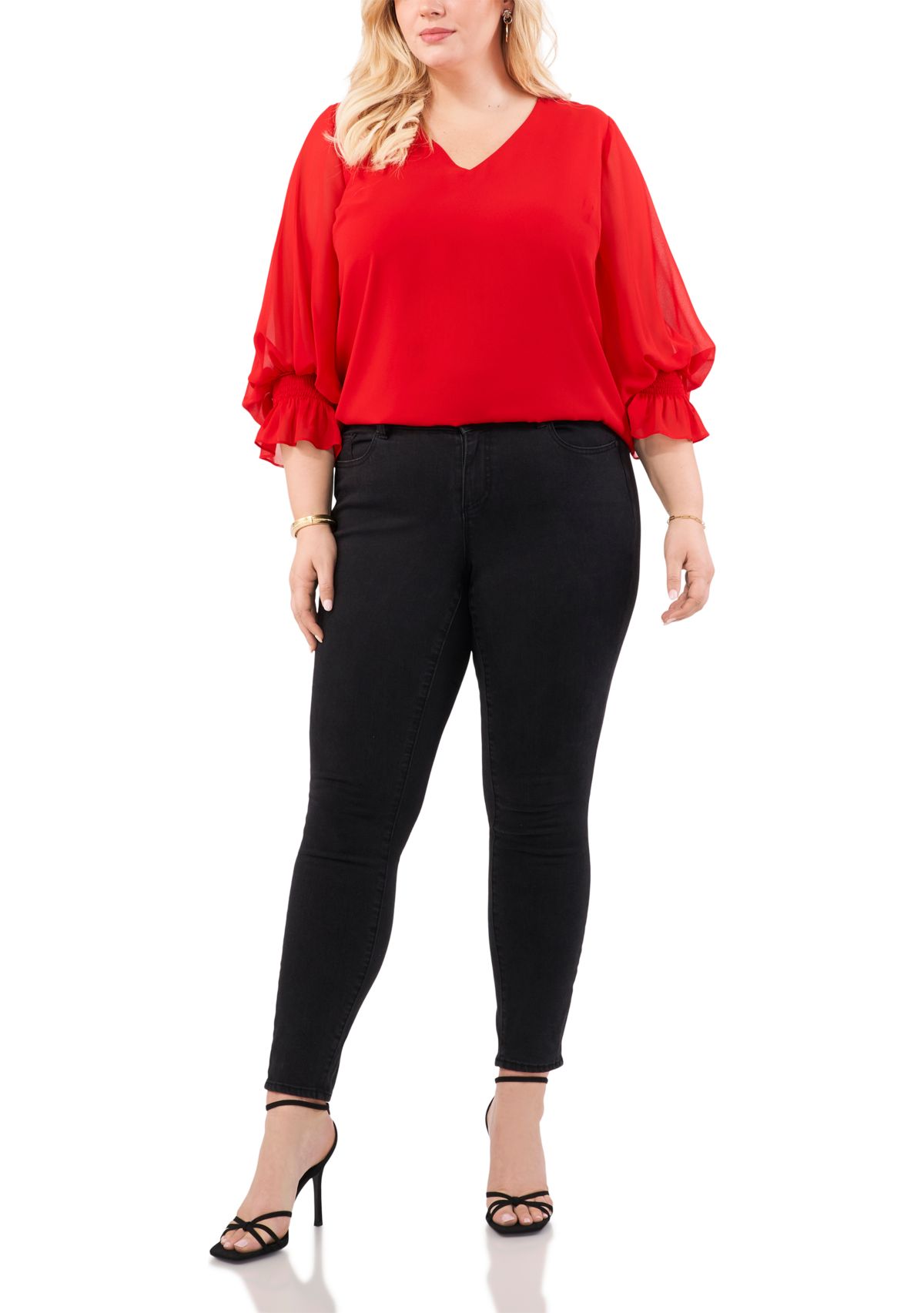 Plus Size Shirred V-Neck Blouse