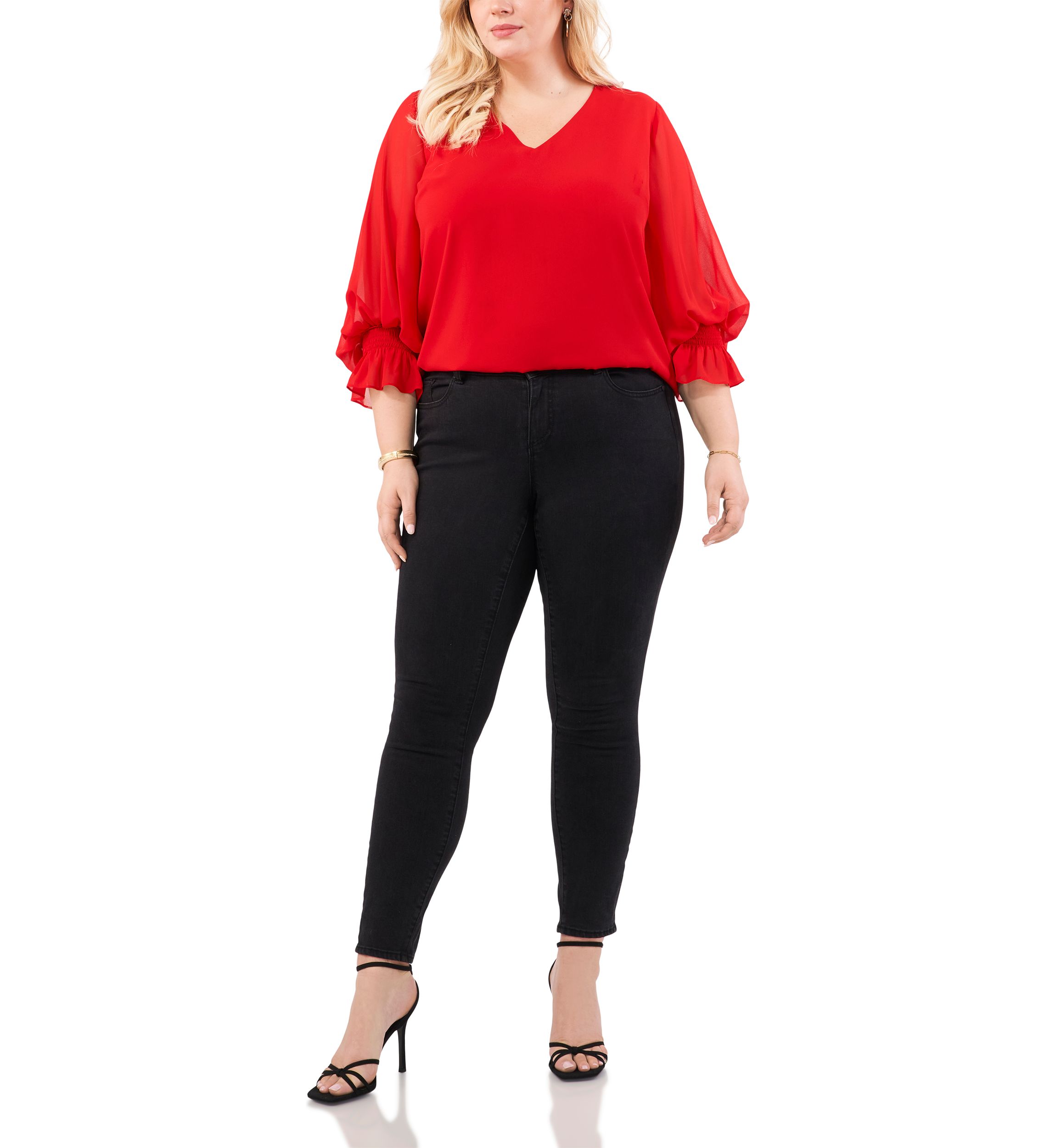 Plus Size Shirred V-Neck Blouse