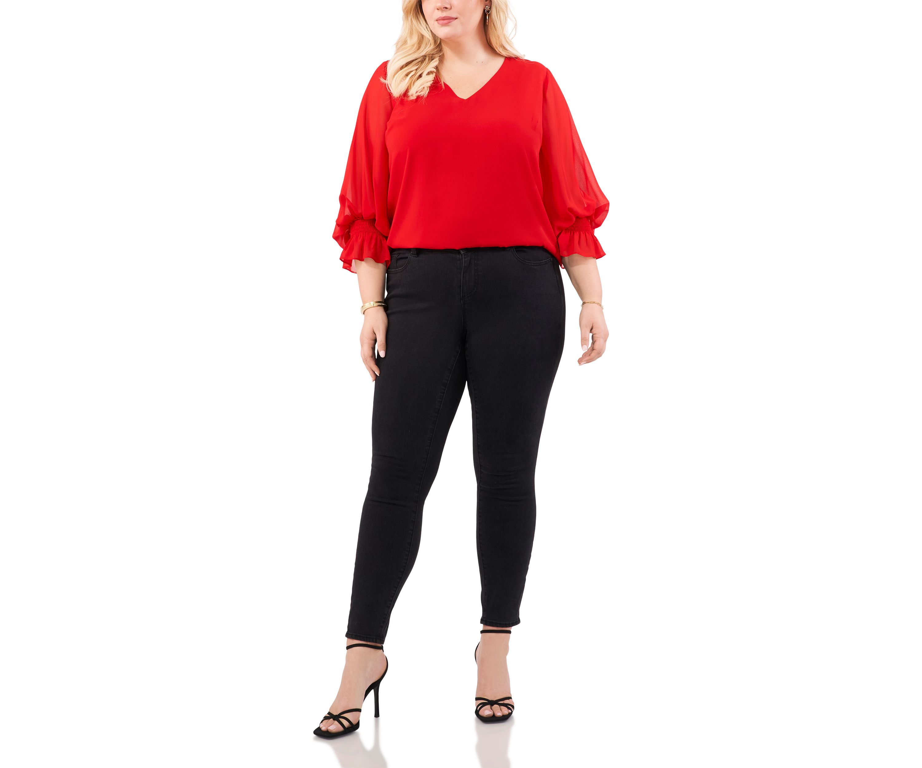 Plus Size Shirred V-Neck Blouse