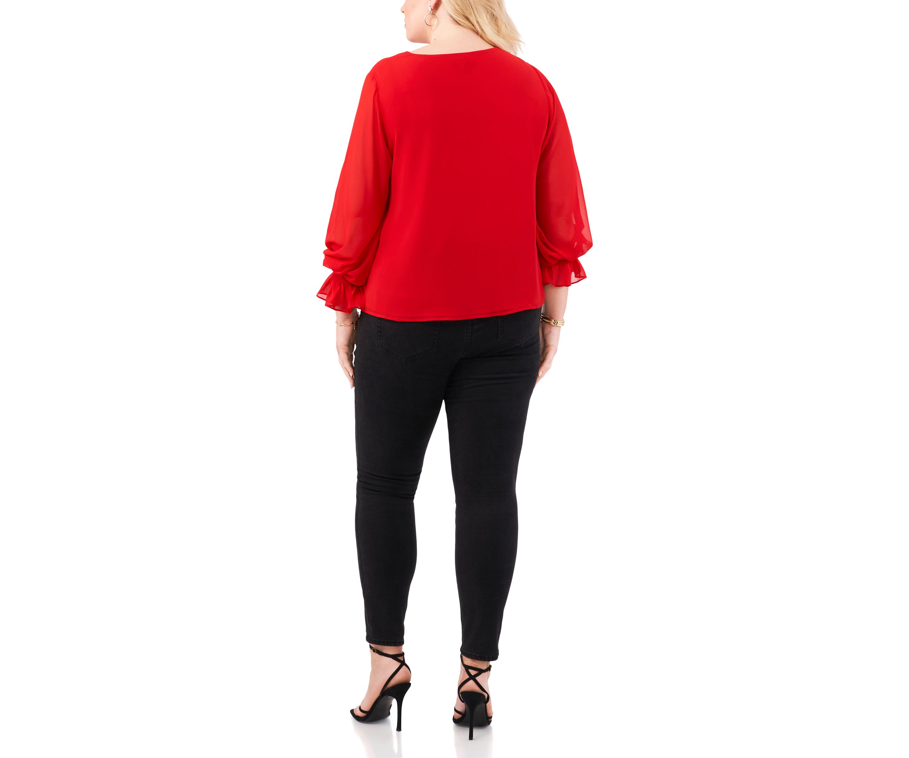 Plus Size Shirred V-Neck Blouse
