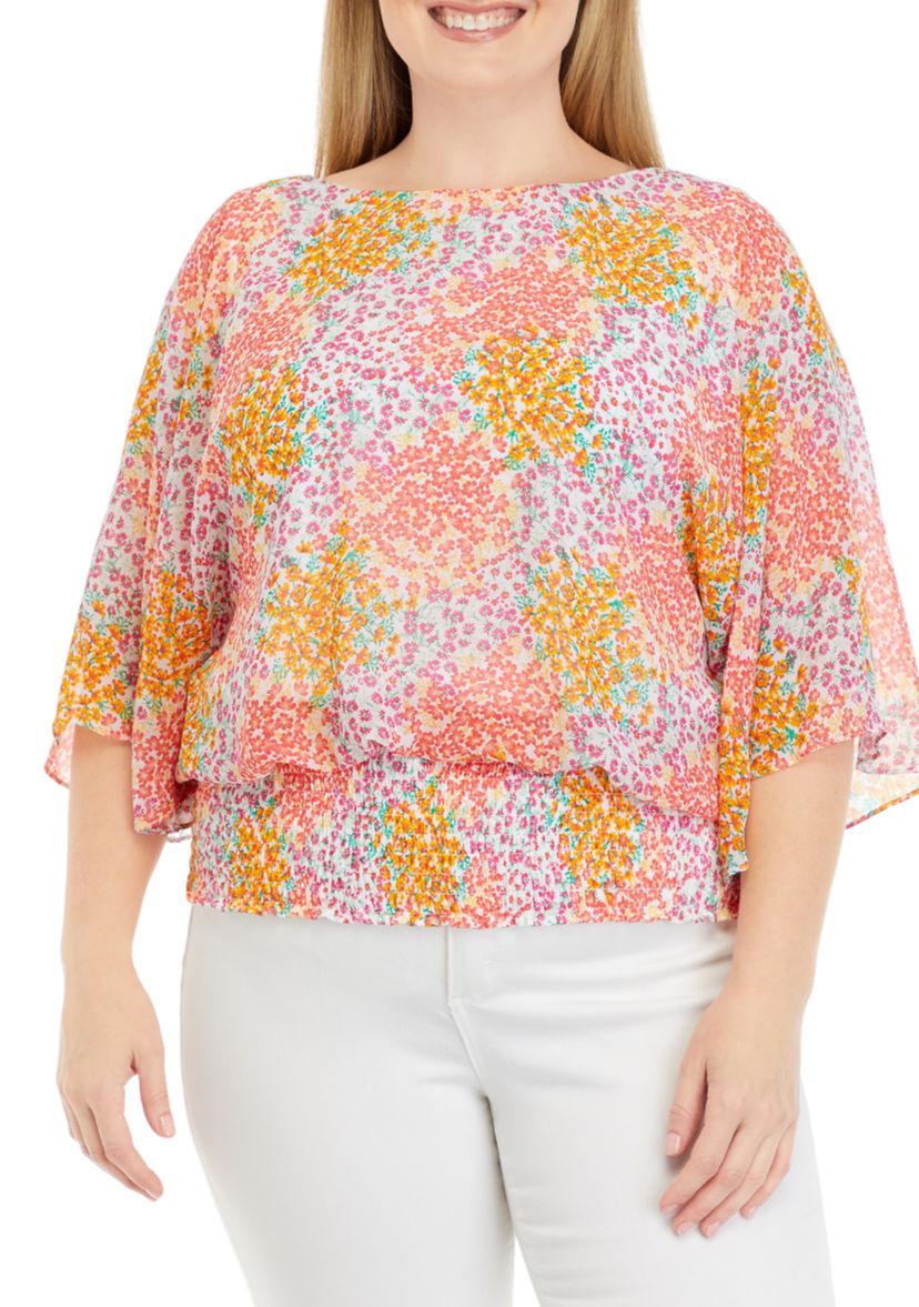 Plus Size Smock Waist Ditsy Top