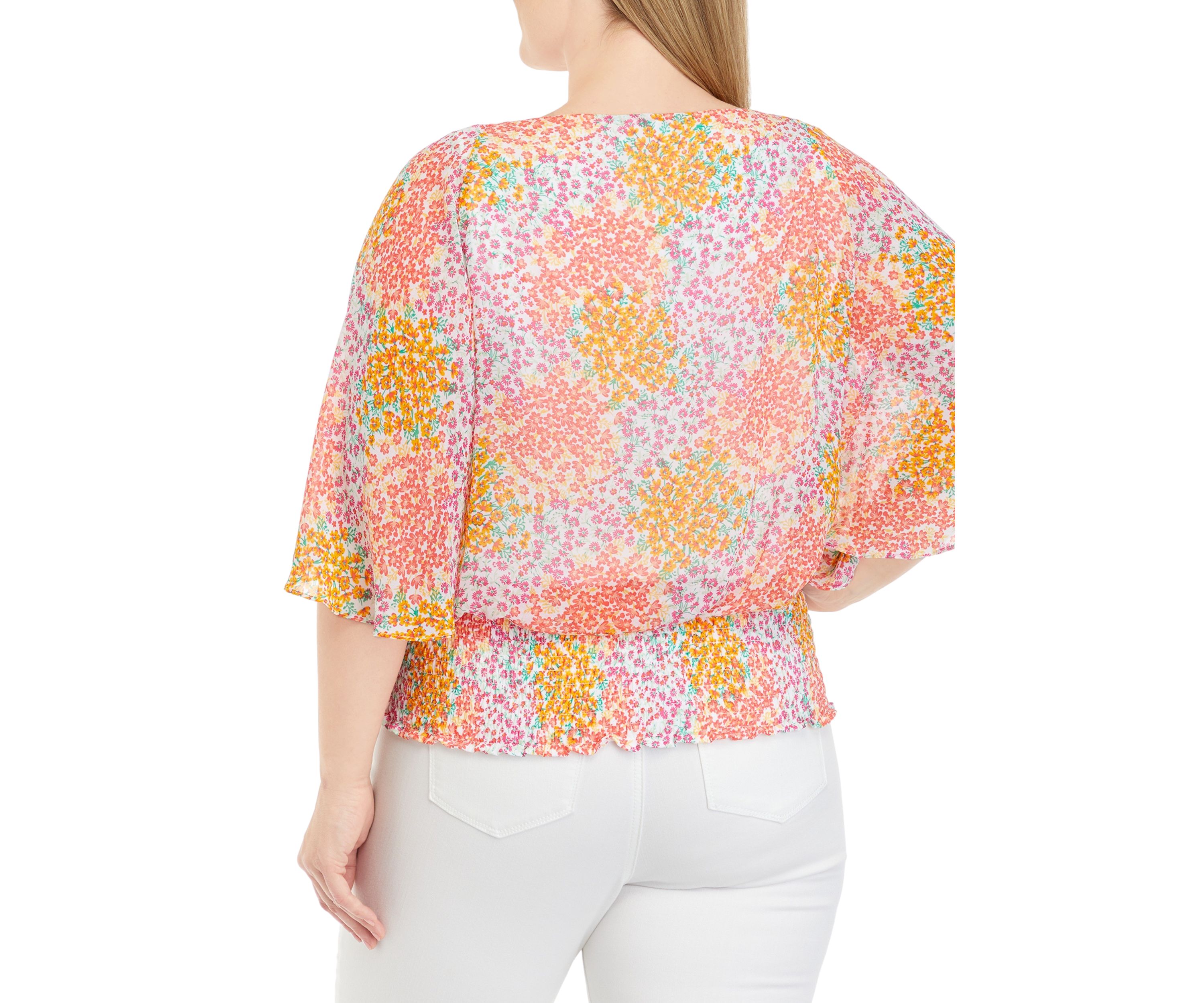 Plus Size Smock Waist Ditsy Top