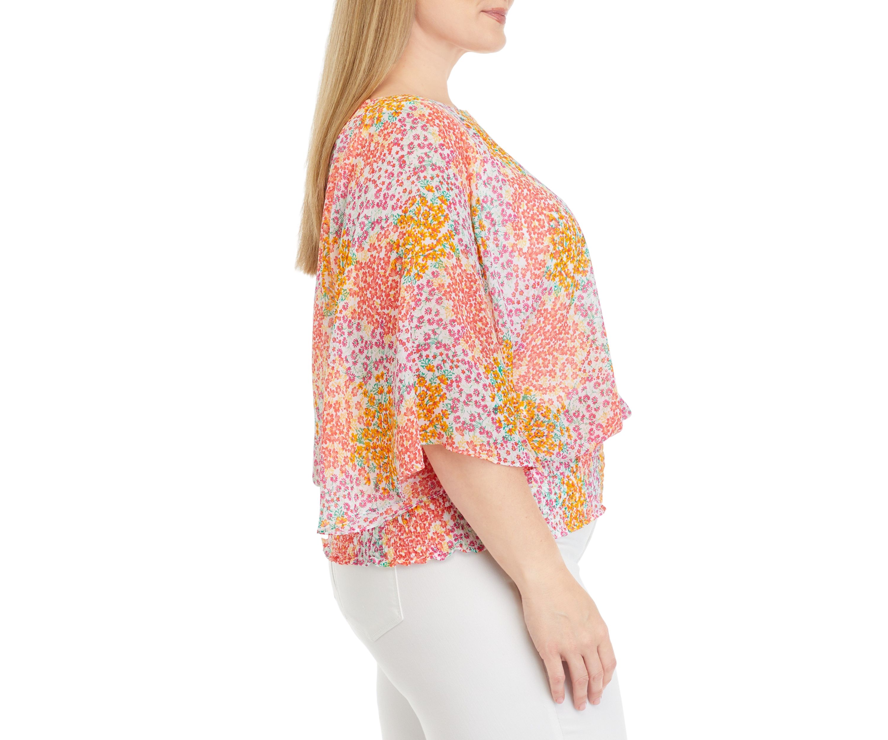 Plus Size Smock Waist Ditsy Top