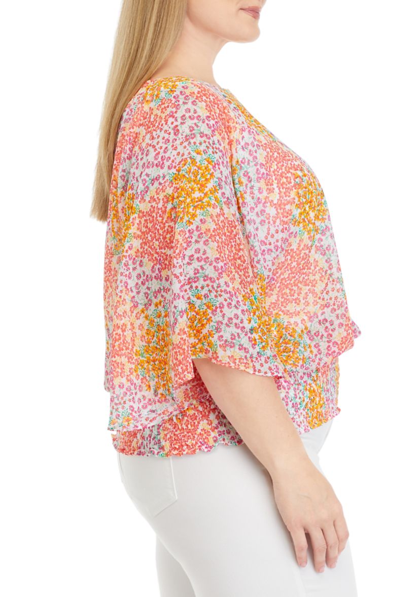 Plus Size Smock Waist Ditsy Top