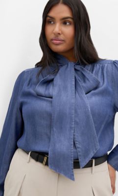 City Chic Women's Chambray Bow Denim Shirt