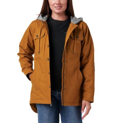 Women's Lucky Brand Workwear Full Zip Shirt Jacket with Fleece Hood and Quilted Lining, Large