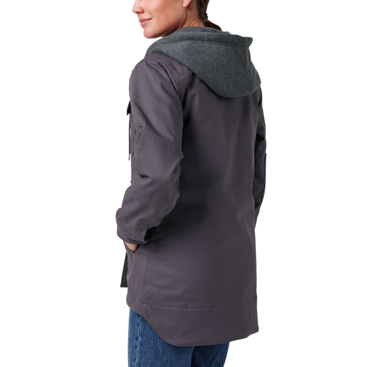 Womens Lucky Brand Workwear Full Zip Shirt Jacket with Fleece Hood and Quilted Lining