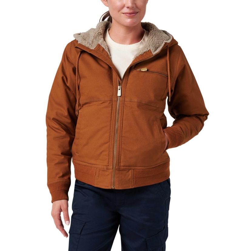 Womens Lucky Brand Workwear Hooded Canvas Chore Jacket with Sherpa Lining