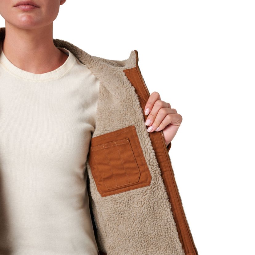 Womens Lucky Brand Workwear Hooded Canvas Chore Jacket with Sherpa Lining