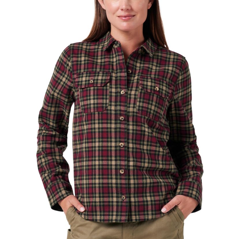 Womens Lucky Brand Workwear Long Sleeve Hunter Yarn Dyed Plaid Flannel Workshirt