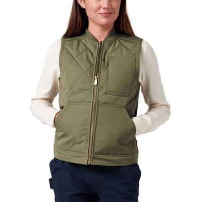 Women's Lucky Brand Workwear Tactical Canvas Quilted Vest with Plaid Flannel Lining, Large