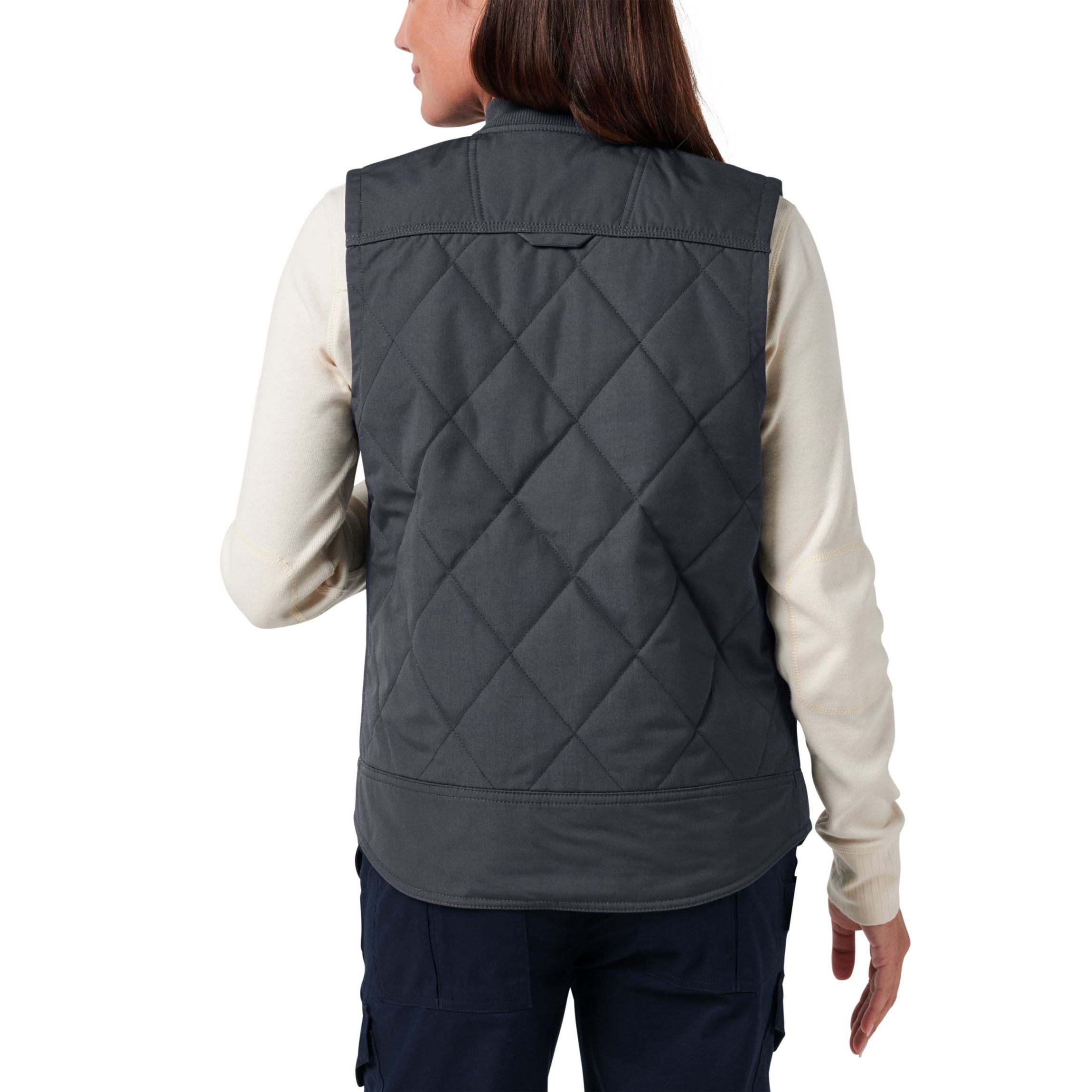 Womens Lucky Brand Workwear Tactical Canvas Quilted Vest with Plaid Flannel Lining