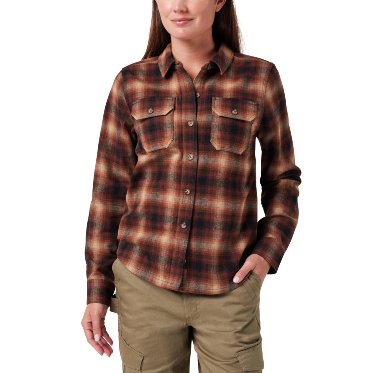 Womens Lucky Brand Workwear Long Sleeve River Yarn Dyed Plaid Flannel Workshirt