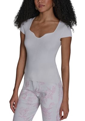 BCBG Women's Sweetheart Neckline Sweater, White, XS