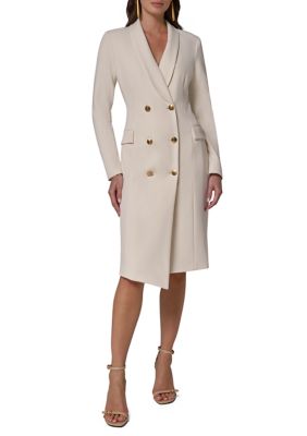 Donna Karan Women's Long Sleeve Double-Breasted Blazer Midi Dress, 6