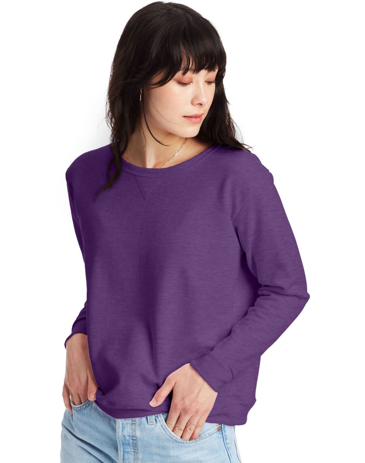 Hanes EcoSmart Womens Fleece Sweatshirt, V-Notch