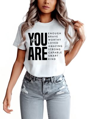OrnamentallyYou Women's Inspirational Words T-Shirt, Minimalist Tee for Significant Others, White, Small