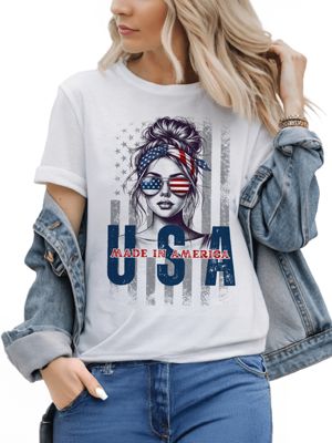 OrnamentallyYou Women's Made in America T-Shirt, Retro 4th of July Patriotic Tee