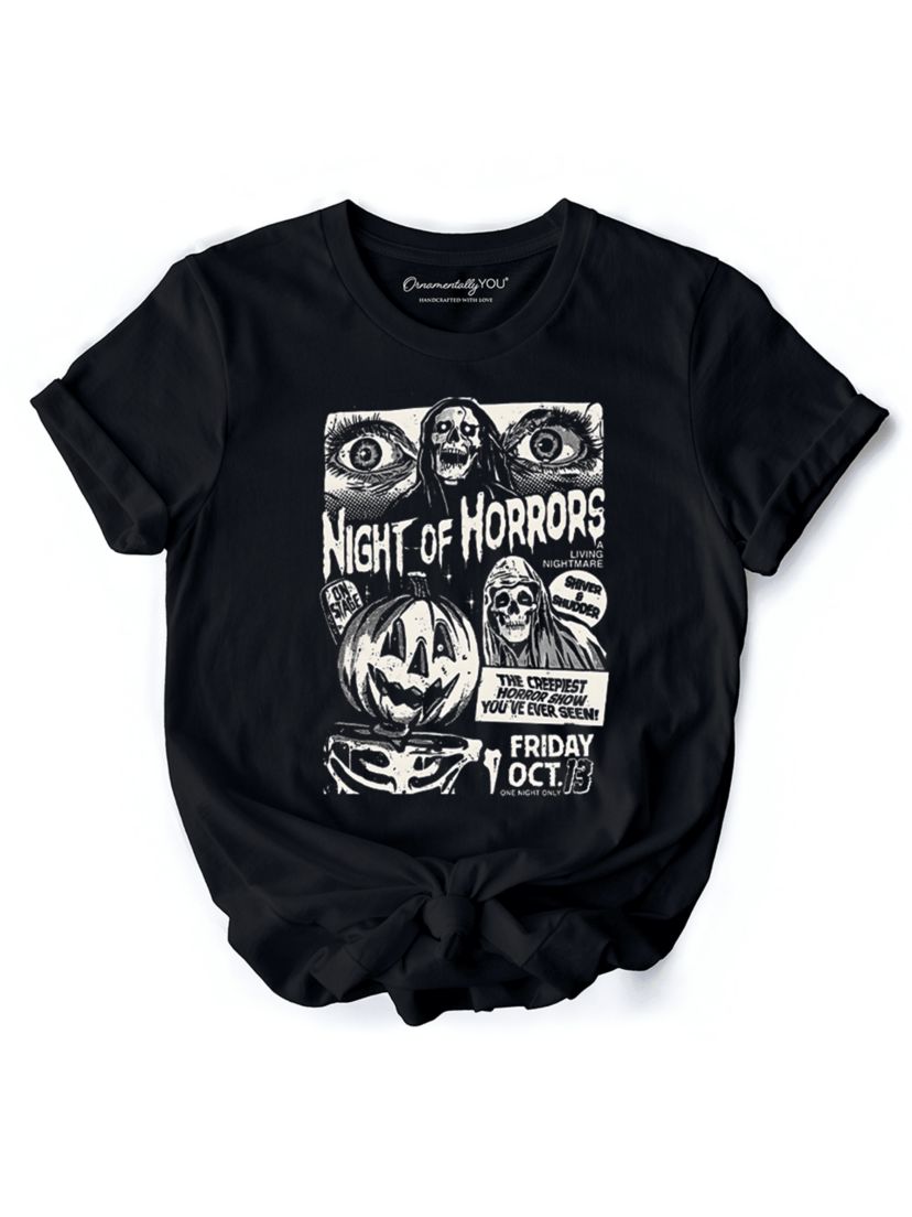 Night of Horrors Retro Halloween T-Shirt, Vintage Style Tee