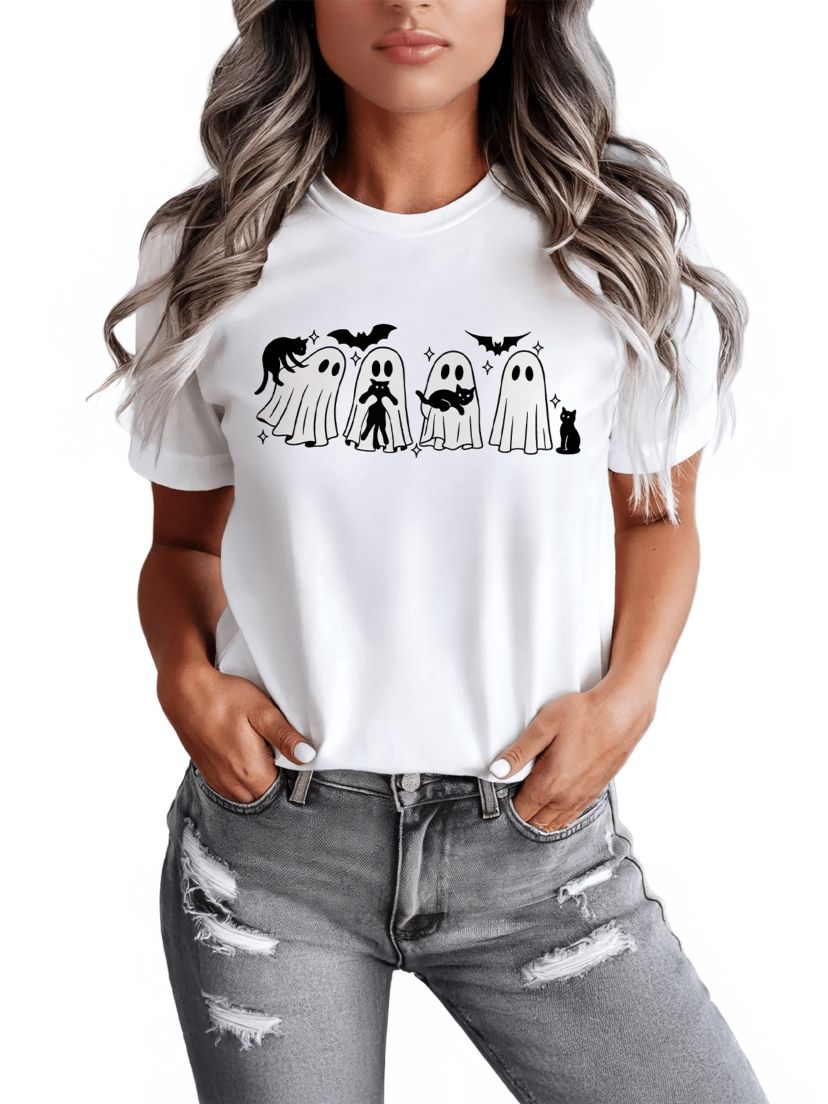 Ghosts and Cats Spooky Halloween T-Shirt for Cozy Season