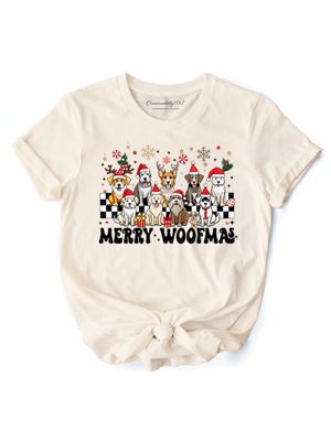 OrnamentallyYou Women's Merry Woofmas Dog Mom Christmas Tee, XXL
