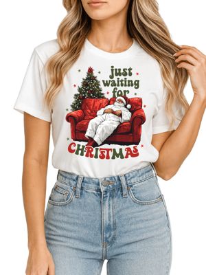 OrnamentallyYou Women's Just Waiting for Christmas Tee for Lazy Holiday Season, White, 3XL