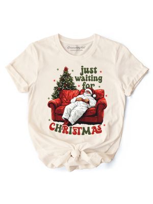 OrnamentallyYou Women's Just Waiting for Christmas Tee for Lazy Holiday Season, XXL