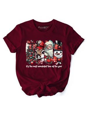 OrnamentallyYou Women's It's Most Wonderful Time Of The Year Vintage Christmas Tee, Large