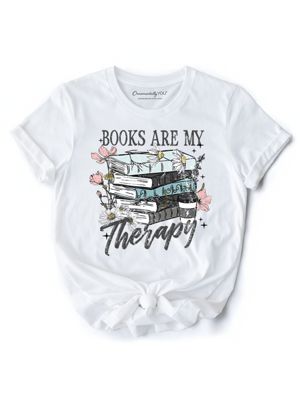 OrnamentallyYou Women's Books Are My Therapy Floral Tee for Bookworms, White, 3XL