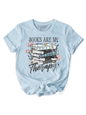 OrnamentallyYou Women's Books Are My Therapy Floral Tee for Bookworms, Light Blue, XXL