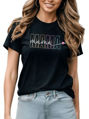 OrnamentallyYou Women's Colorblock Mama T-Shirt Simple Trendy Casual Tee