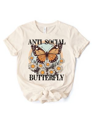 OrnamentallyYou Women's Anti Social Butterfly T-Shirt, Small