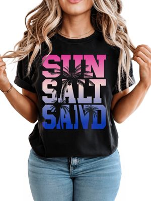 OrnamentallyYou Women's Sun Salt Sand Summer Minimalist Beach Tee