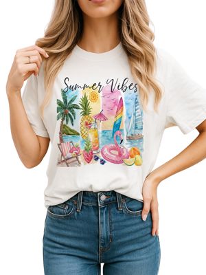 OrnamentallyYou Women's Summer Vibes Vacation Beach Tee